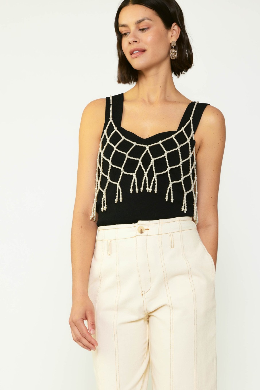 CURRENT AIR Beaded Pearl Cami Sleeveless Tops