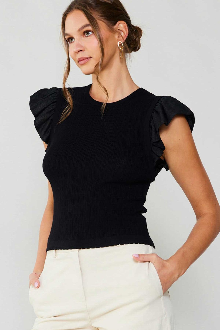 CURRENT AIR Ruffled Sweater Knit Tank Sleeveless Tops