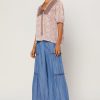 CURRENT AIR Quilt Contrast Motif Top Short Sleeve Tops