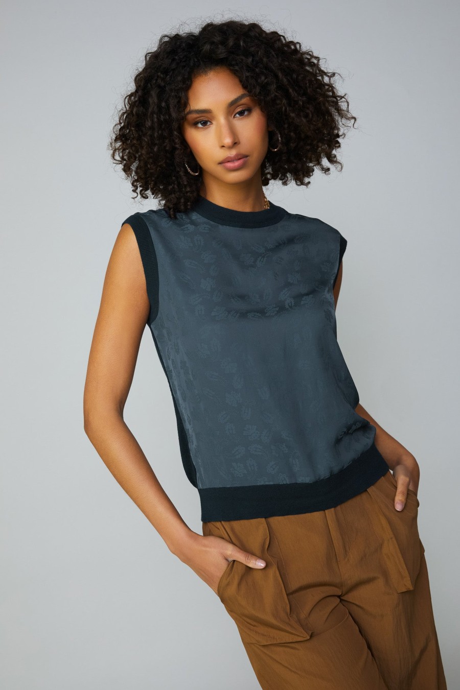 CURRENT AIR Contrast Crewneck Top Knitwear