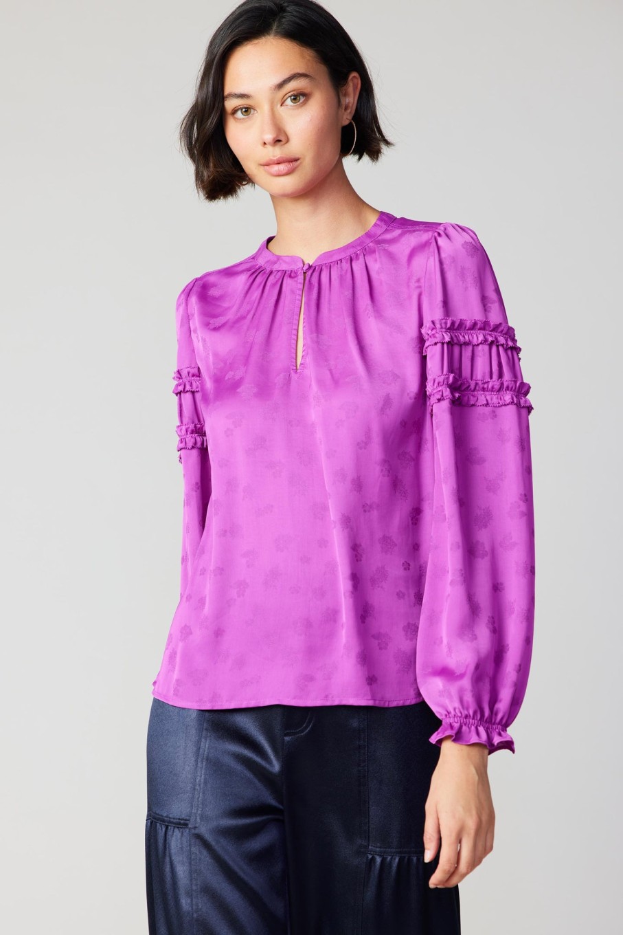 CURRENT AIR Jacquard Ruffled Blouse Blouses