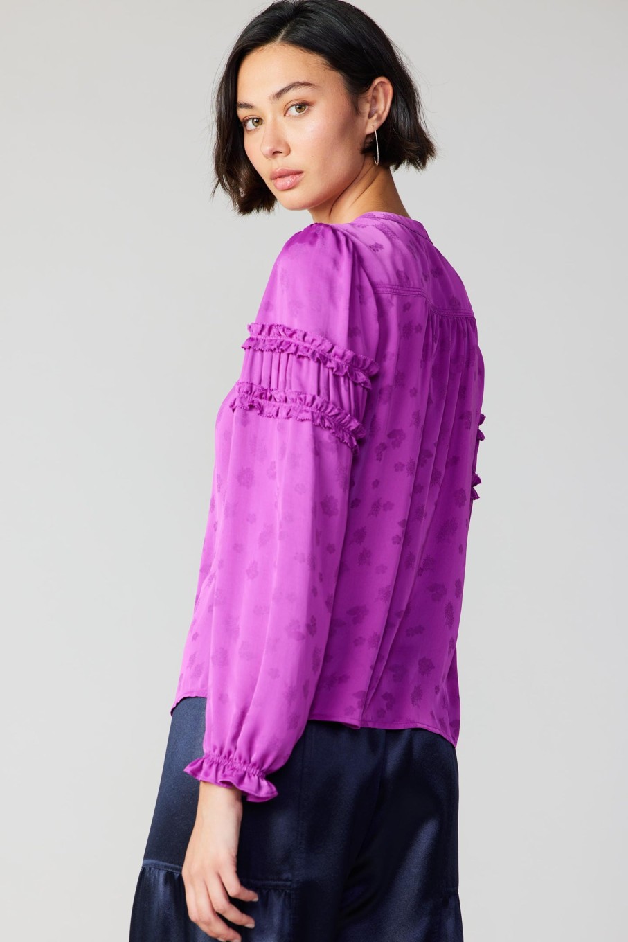 CURRENT AIR Jacquard Ruffled Blouse Blouses