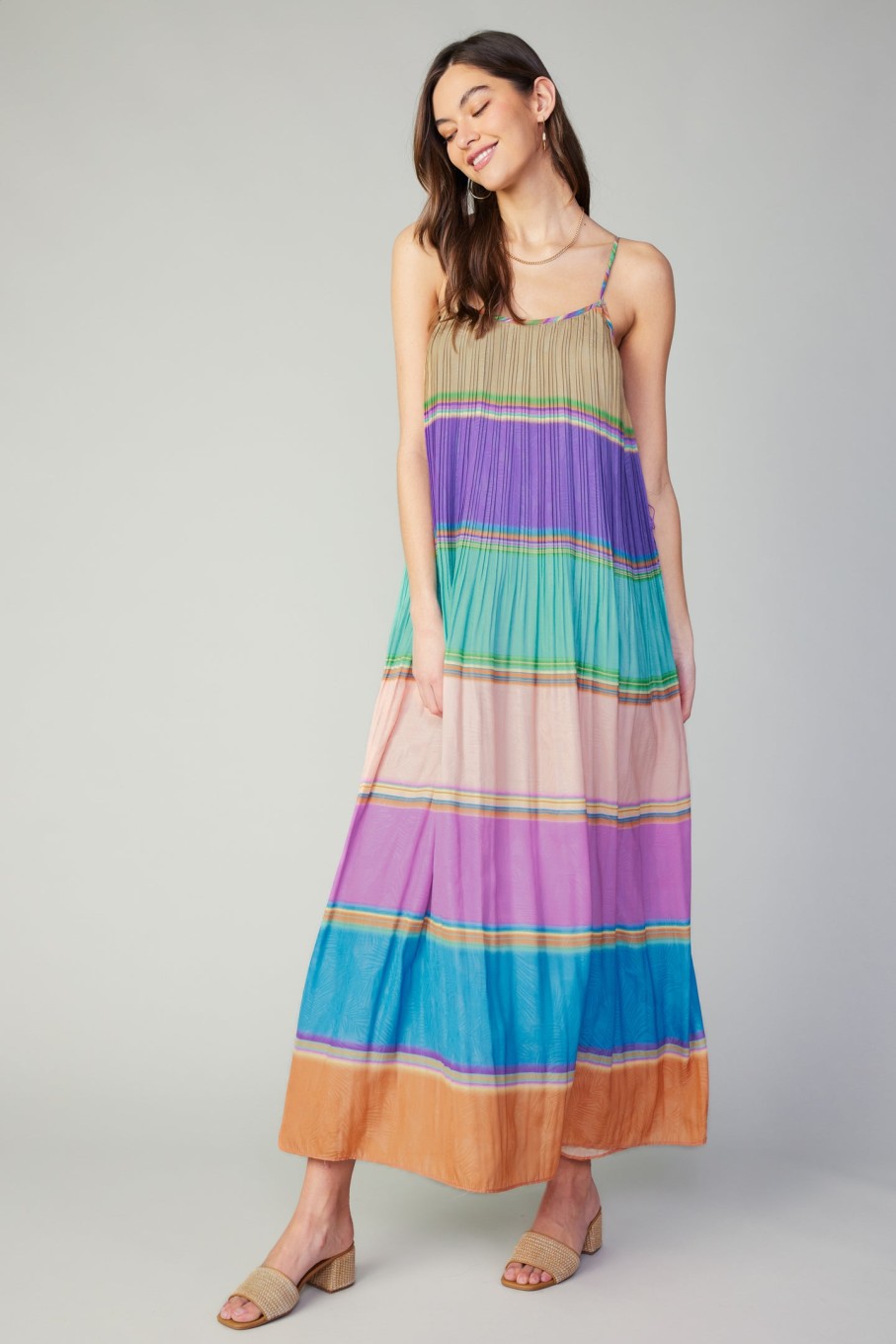 CURRENT AIR Color Block Pleated Maxi Dress Maxi Dresses