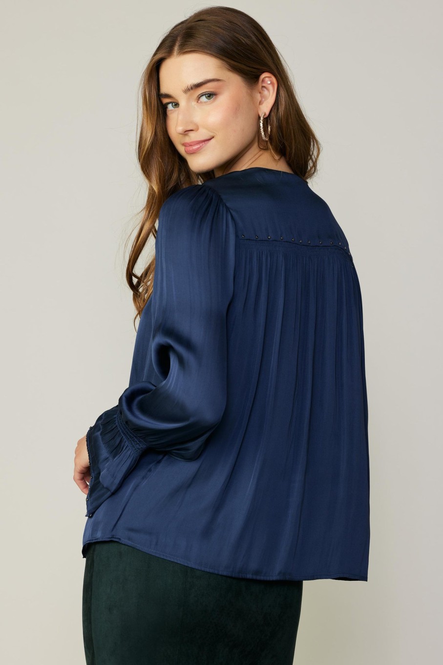CURRENT AIR Layered Cuff Blouse Long Sleeve Tops