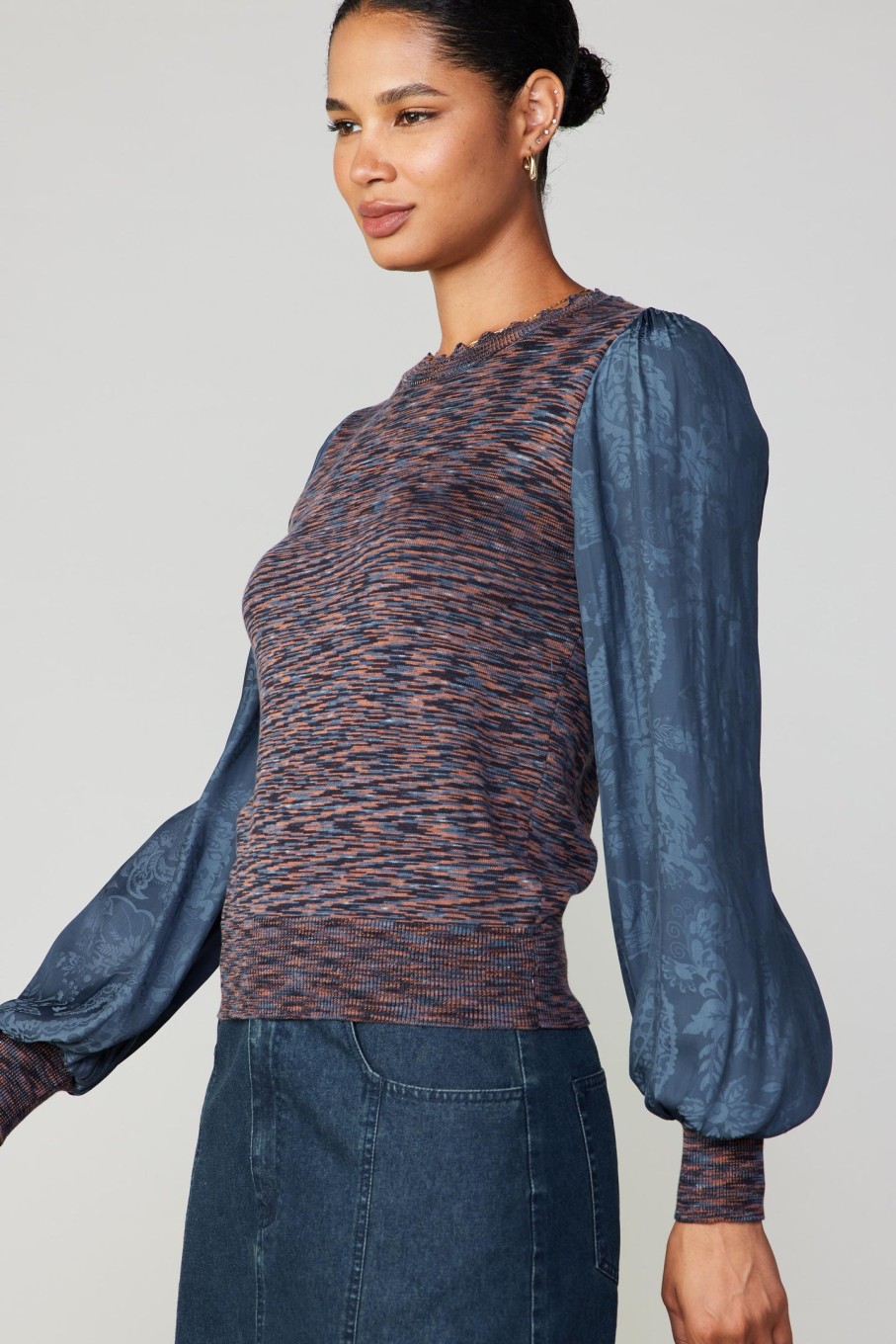 CURRENT AIR Heather Contrast Sweater Top Long Sleeve Tops