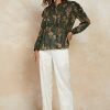 CURRENT AIR Forest Floral Split Neck Blouse Blouses