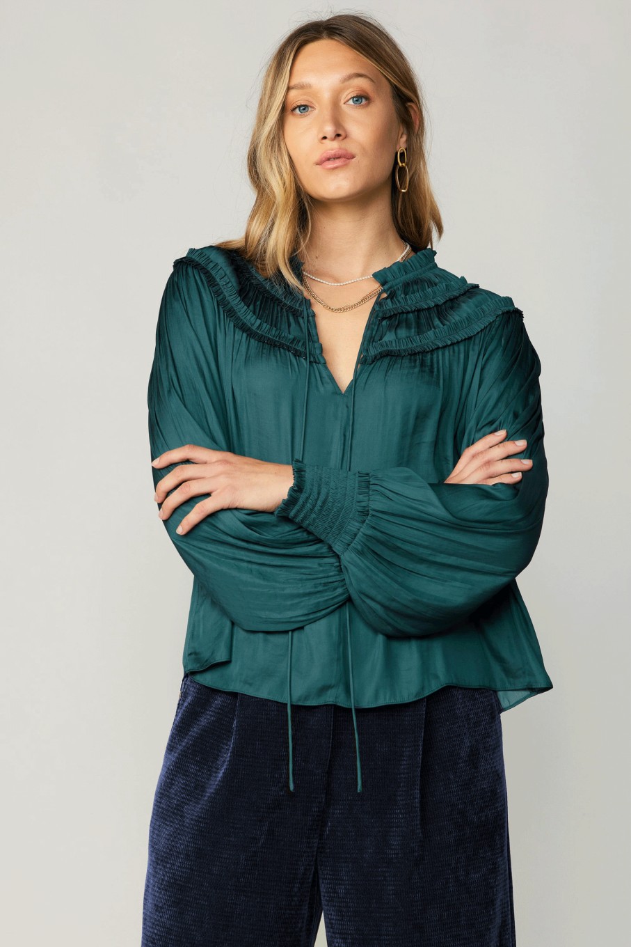 CURRENT AIR Ruffled Yoke Blouse Blouses