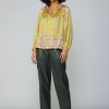 CURRENT AIR Floral Border Print Raglan Blouse Long Sleeve Tops