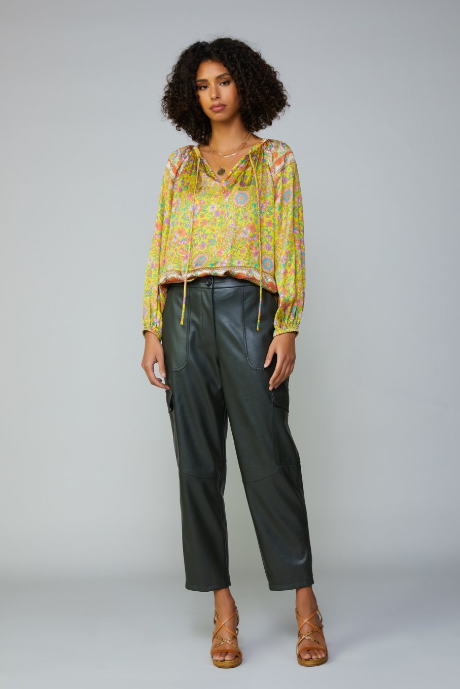 CURRENT AIR Floral Border Print Raglan Blouse Long Sleeve Tops