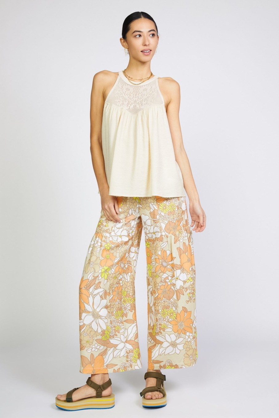 CURRENT AIR Crotchet Yoke Top Sleeveless Tops