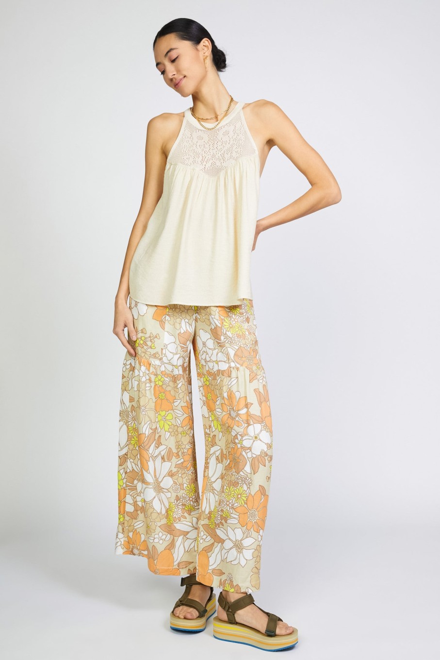 CURRENT AIR Crotchet Yoke Top Sleeveless Tops