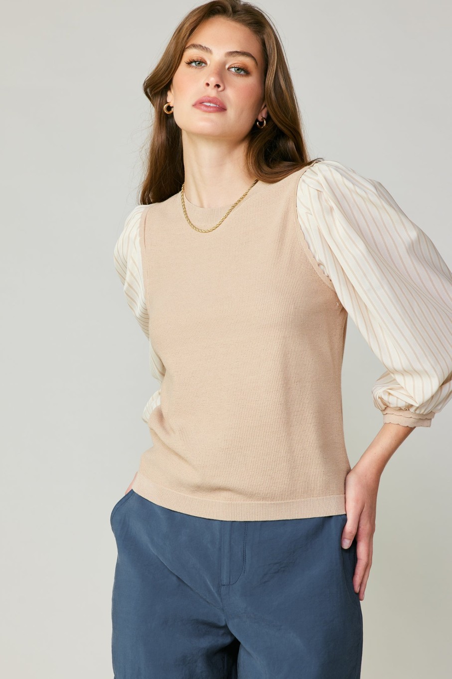 CURRENT AIR Contrast Sweater Top Long Sleeve Tops
