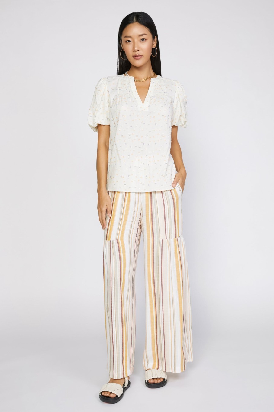 CURRENT AIR Smocked Sleeve Top Blouses