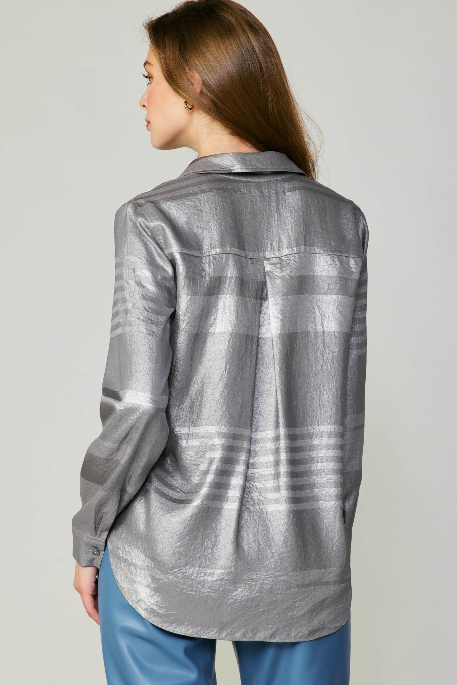 CURRENT AIR Metallic Buttonup Shirt Long Sleeve Tops