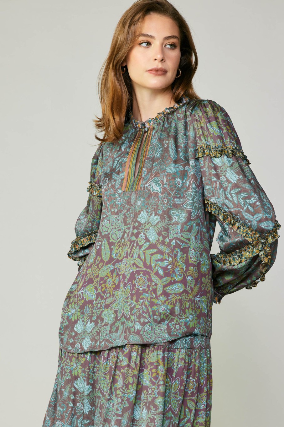 CURRENT AIR Border Printed Floral Blouse Sets