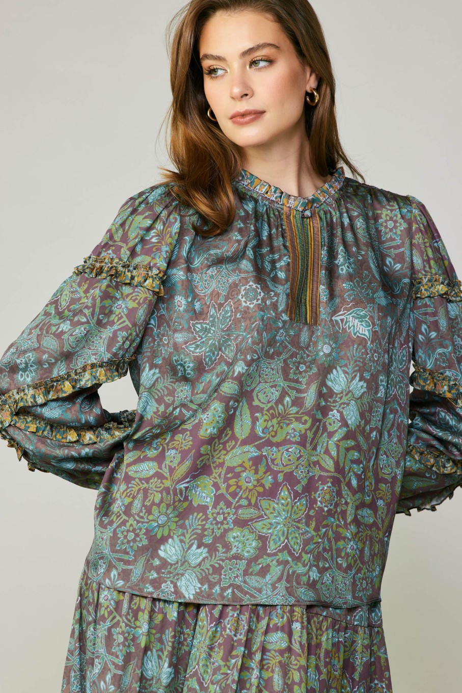 CURRENT AIR Border Printed Floral Blouse Sets