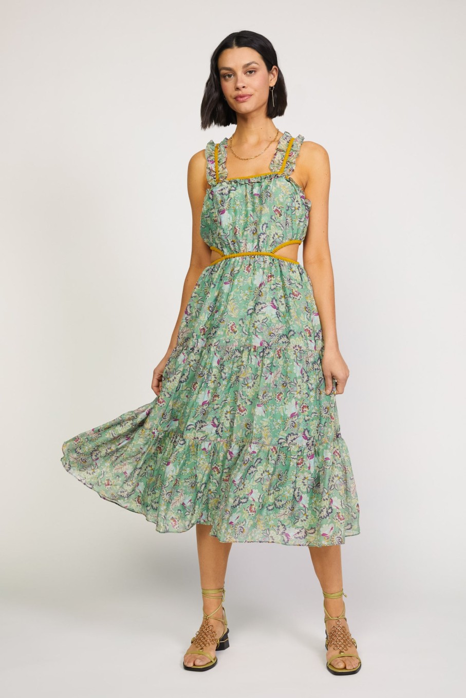 CURRENT AIR Botanical Cutout Detail Dress Midi Dresses