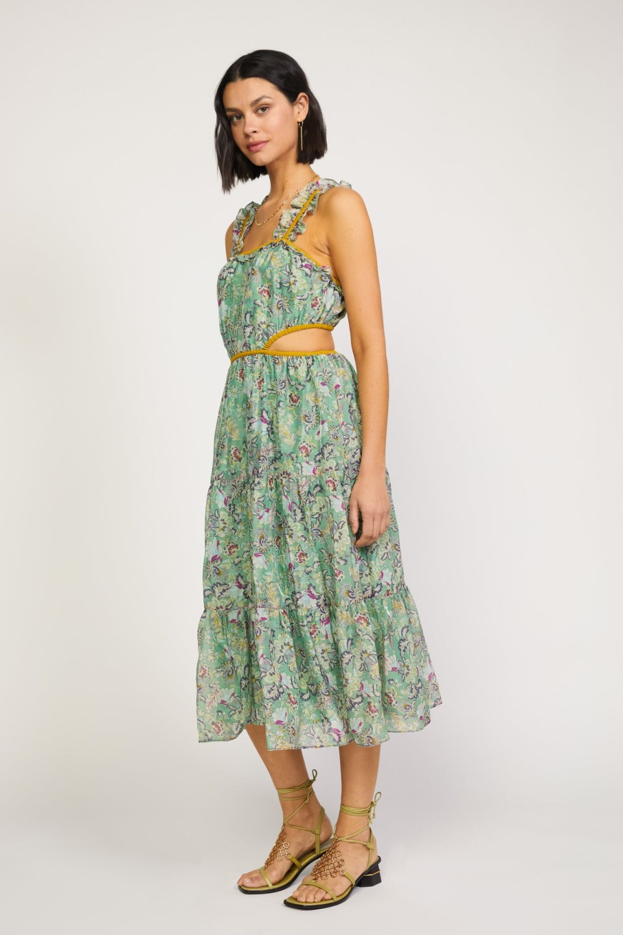 CURRENT AIR Botanical Cutout Detail Dress Midi Dresses