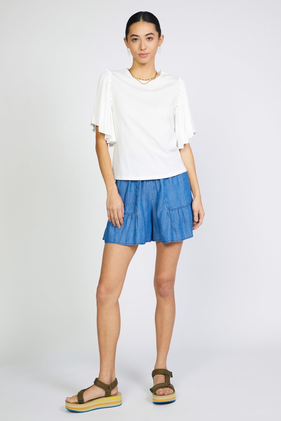 CURRENT AIR Contrast Sleeve Shirt Short Sleeve Tops