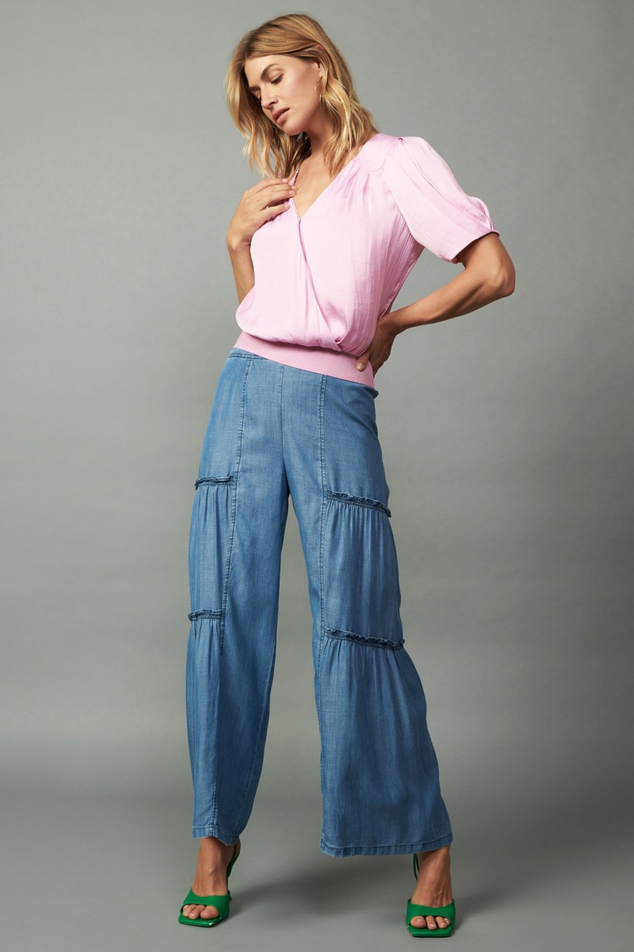 CURRENT AIR Surplice Short Sleeved Blouse Blouses