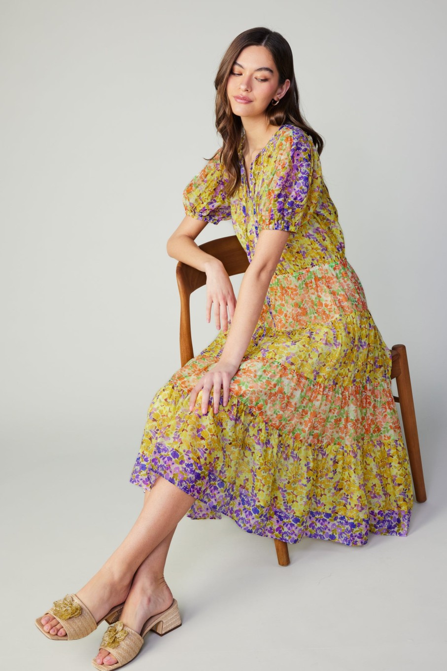 CURRENT AIR Floral Colorblock Midi Dress Midi Dresses