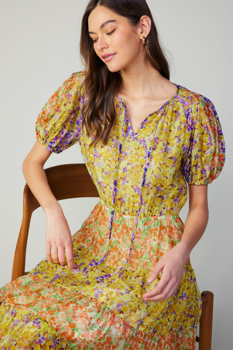 CURRENT AIR Floral Colorblock Midi Dress Midi Dresses