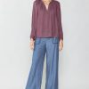 CURRENT AIR Notched Neckline Floral Blouse Long Sleeve Tops