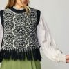 CURRENT AIR Floral Tassel Sweater Vest Knitwear