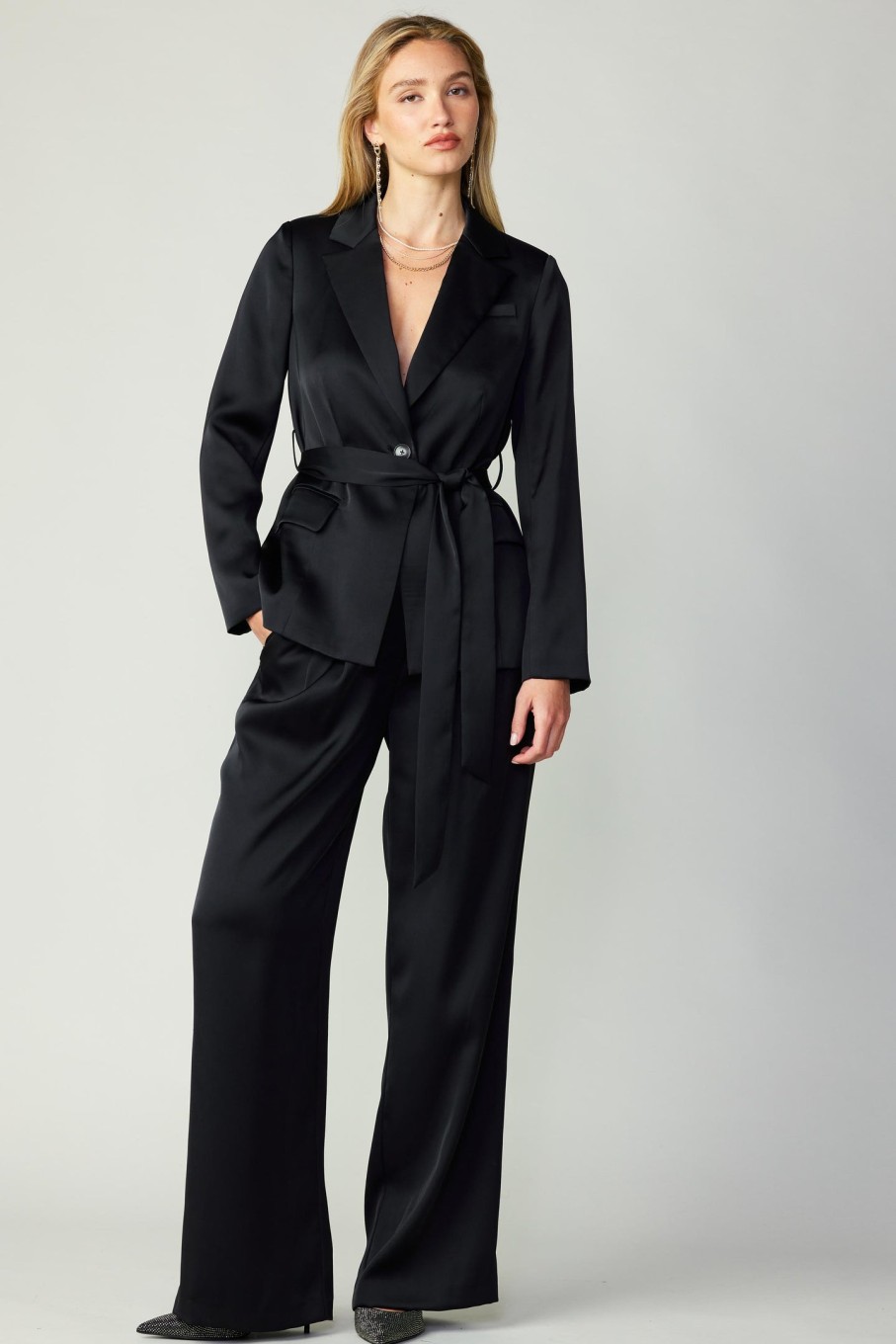 CURRENT AIR Silky Belted Blazer Coats & Jackets