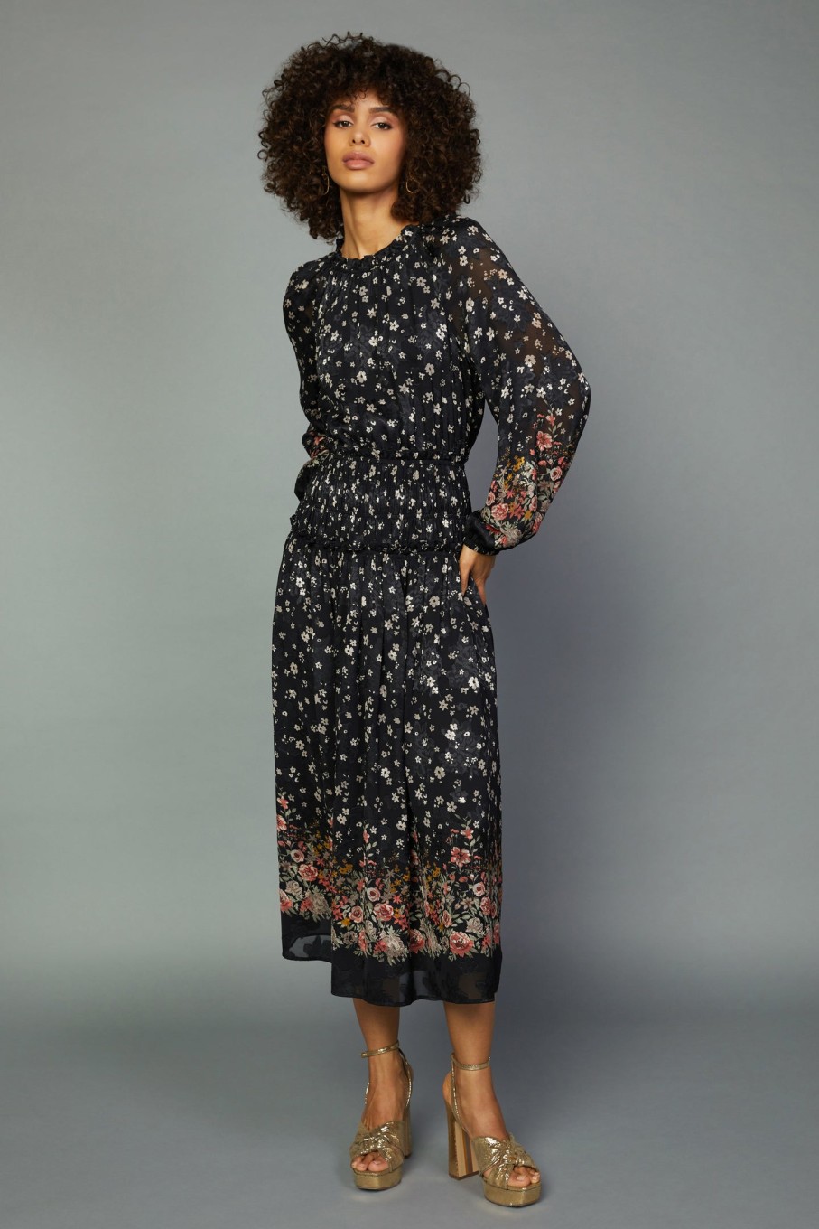 CURRENT AIR Floral Smocked Midi Dress Midi Dresses