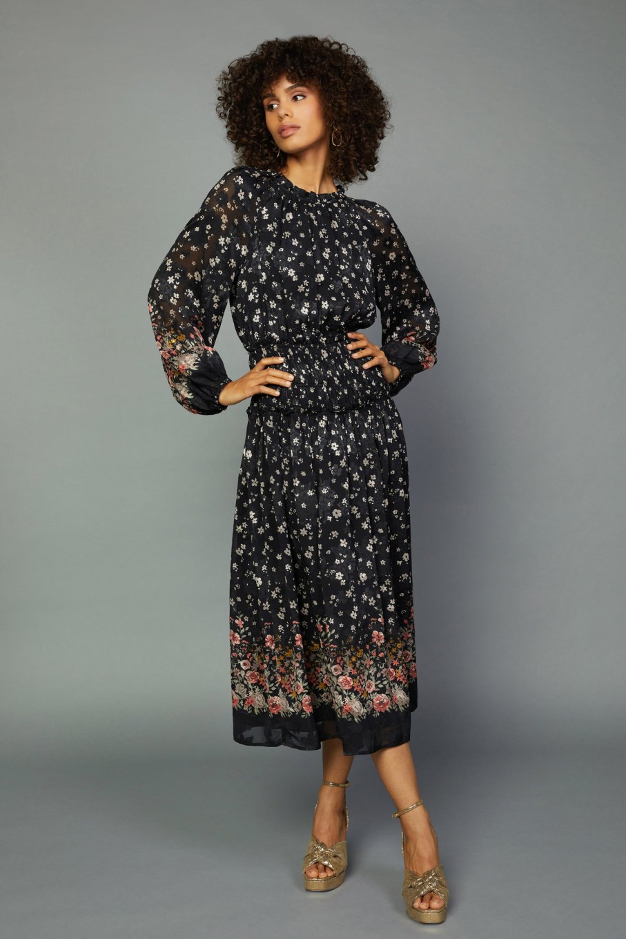 CURRENT AIR Floral Smocked Midi Dress Midi Dresses