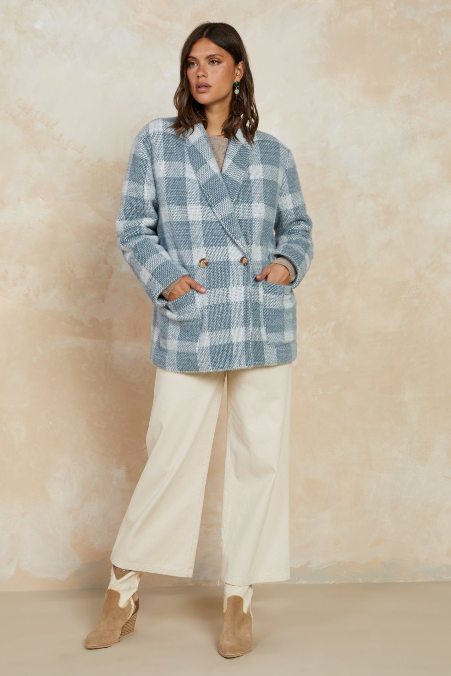 CURRENT AIR Checkered Double Breasted Jacket Coats & Jackets