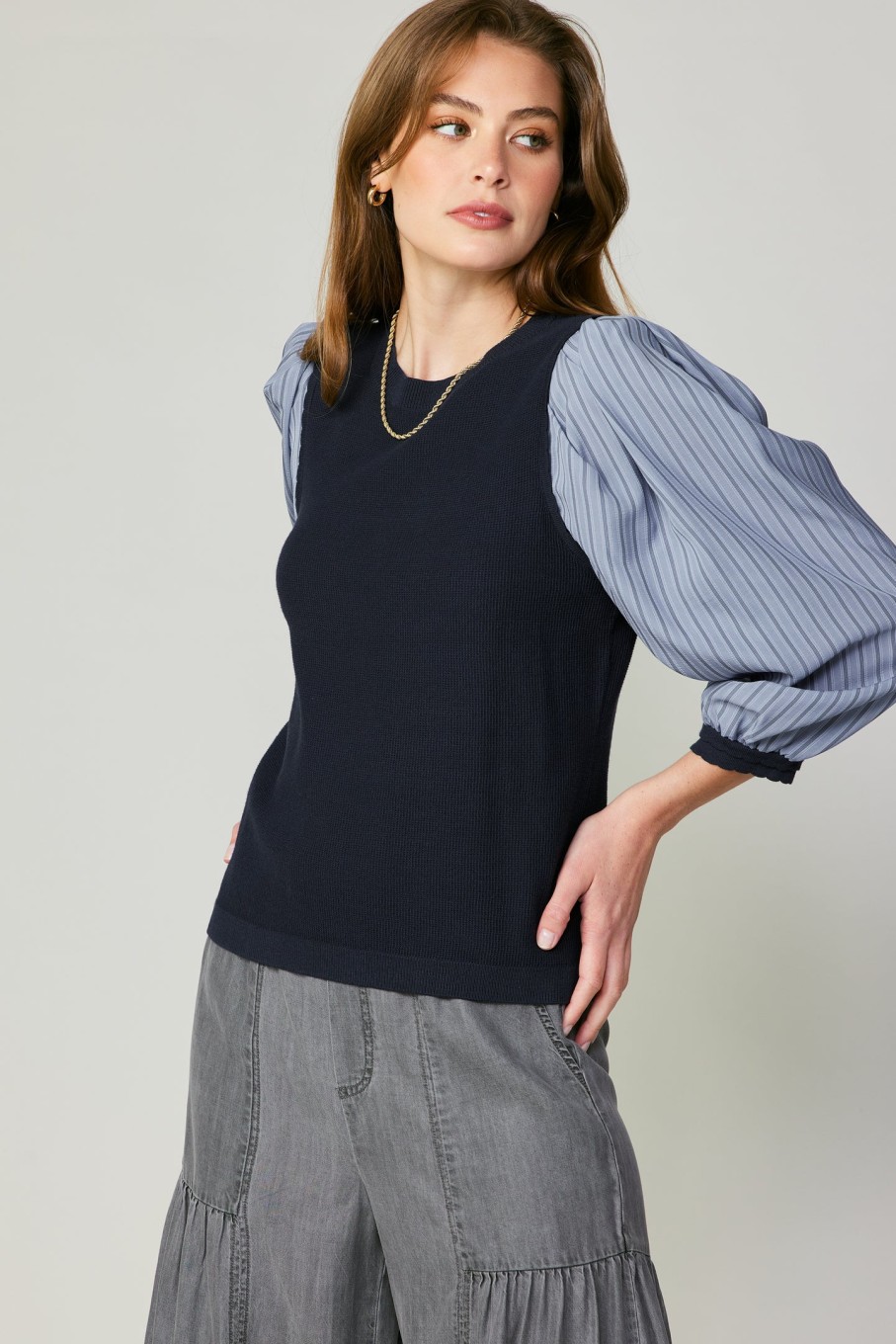 CURRENT AIR Contrast Sweater Top Long Sleeve Tops