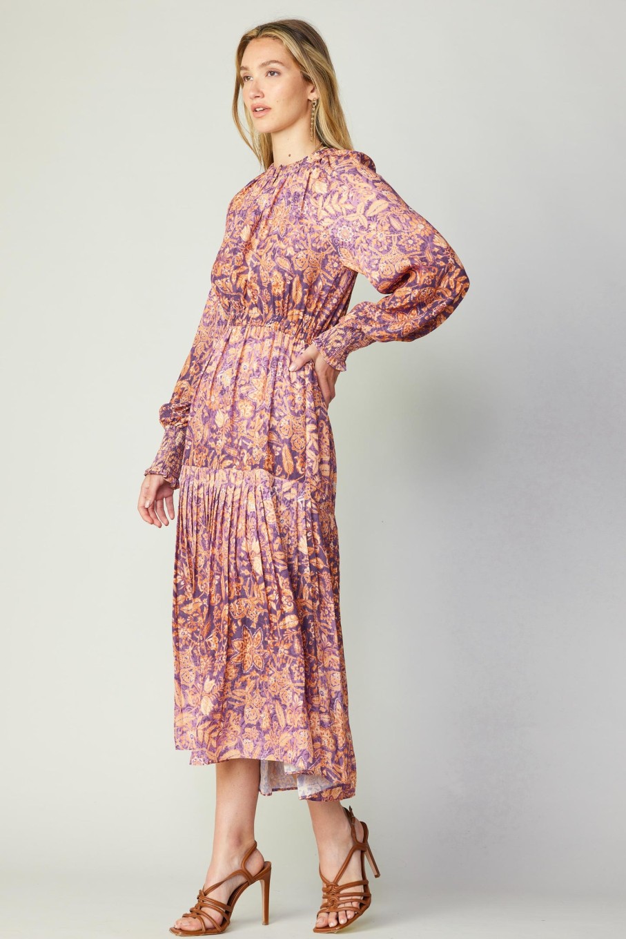 CURRENT AIR Floral Smocked Cuff Midi Dress Midi Dresses