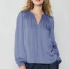 CURRENT AIR Shirred Yoke Blouse Long Sleeve Tops