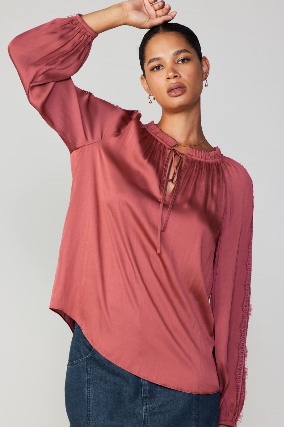 CURRENT AIR Lace Panel Blouse Long Sleeve Tops