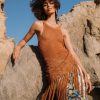 CURRENT AIR Halter Neck Crochet Fringe Dress Midi Dresses