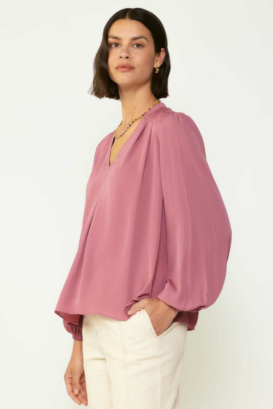 CURRENT AIR Floral Quilted Yoke Blouse Blouses