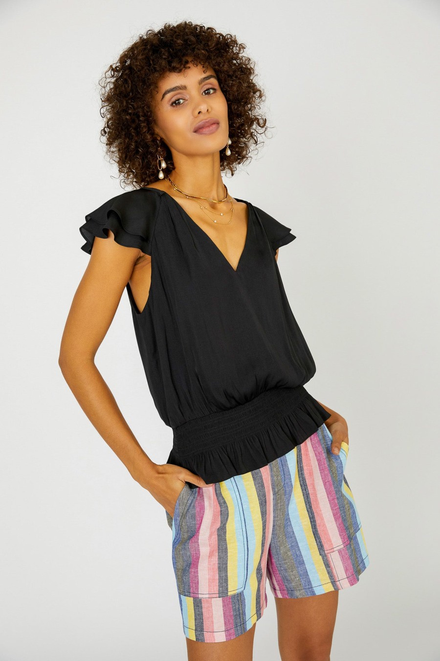 CURRENT AIR Smocked Waist Cap Sleeve Top Sleeveless Tops