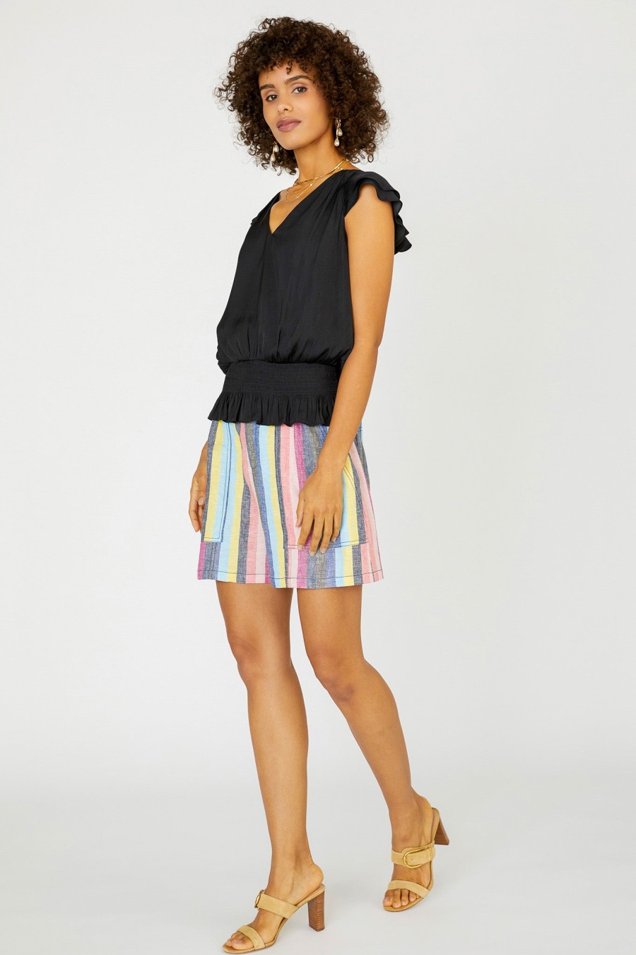 CURRENT AIR Smocked Waist Cap Sleeve Top Sleeveless Tops