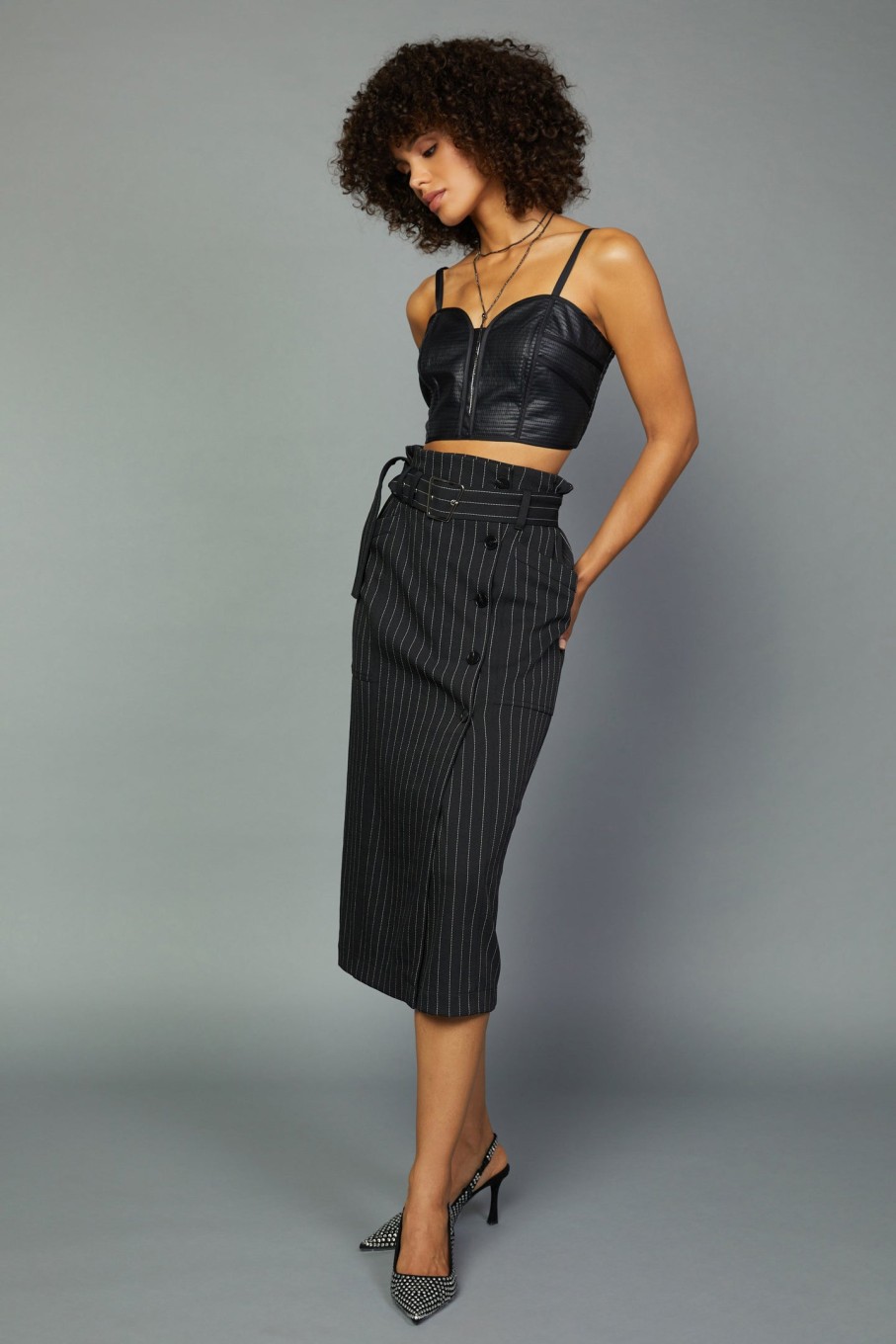 CURRENT AIR Faux Leather Bustier Tank Top Sleeveless Tops