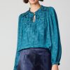 CURRENT AIR Paisley Split Neck Blouse Long Sleeve Tops