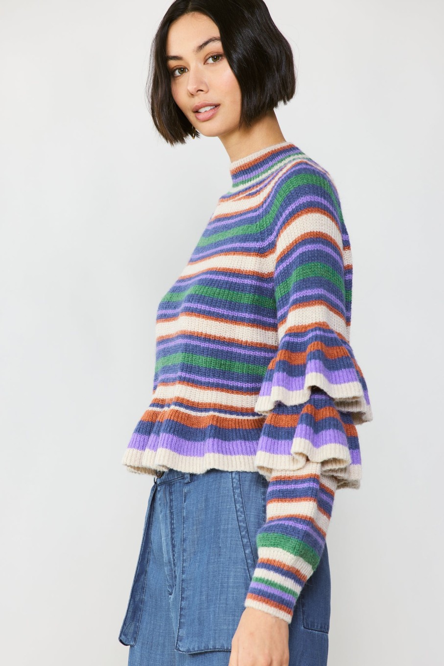 CURRENT AIR Striped Tiered Sleeve Sweater Knitwear