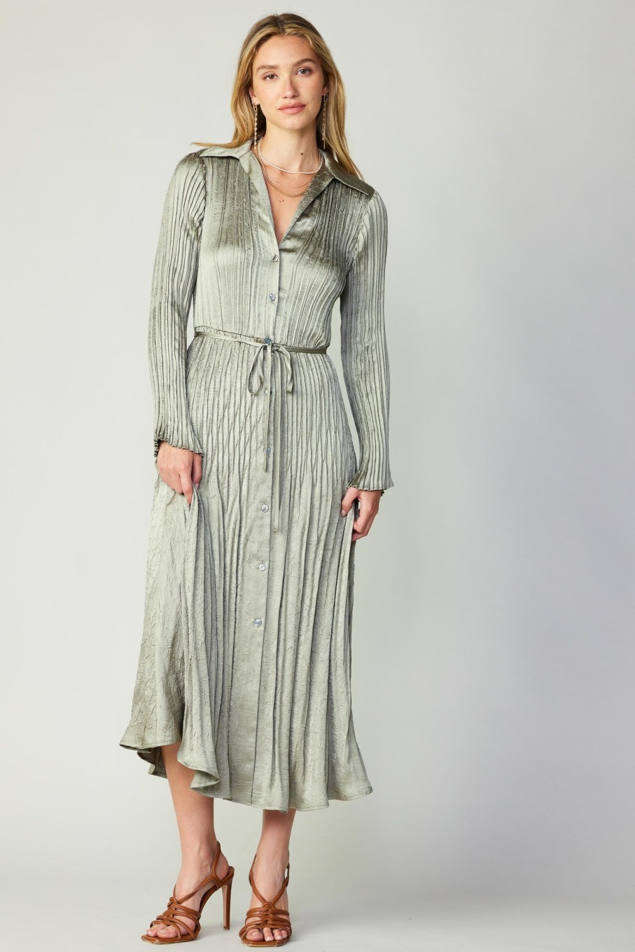 CURRENT AIR Plisse Button Down Dress Midi Dresses
