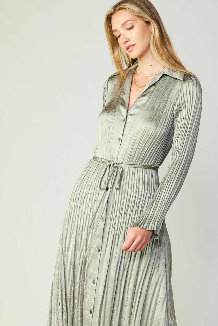 CURRENT AIR Plisse Button Down Dress Midi Dresses