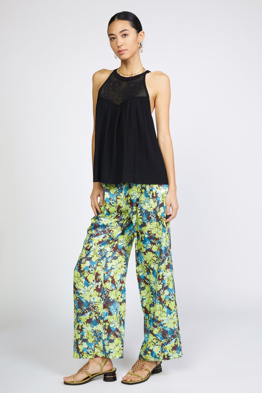 CURRENT AIR Crotchet Yoke Top Sleeveless Tops