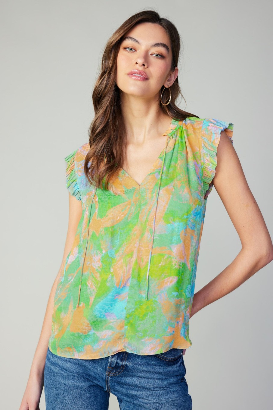 CURRENT AIR Margot Abstract Pleated Sleeve Blouse Blouses