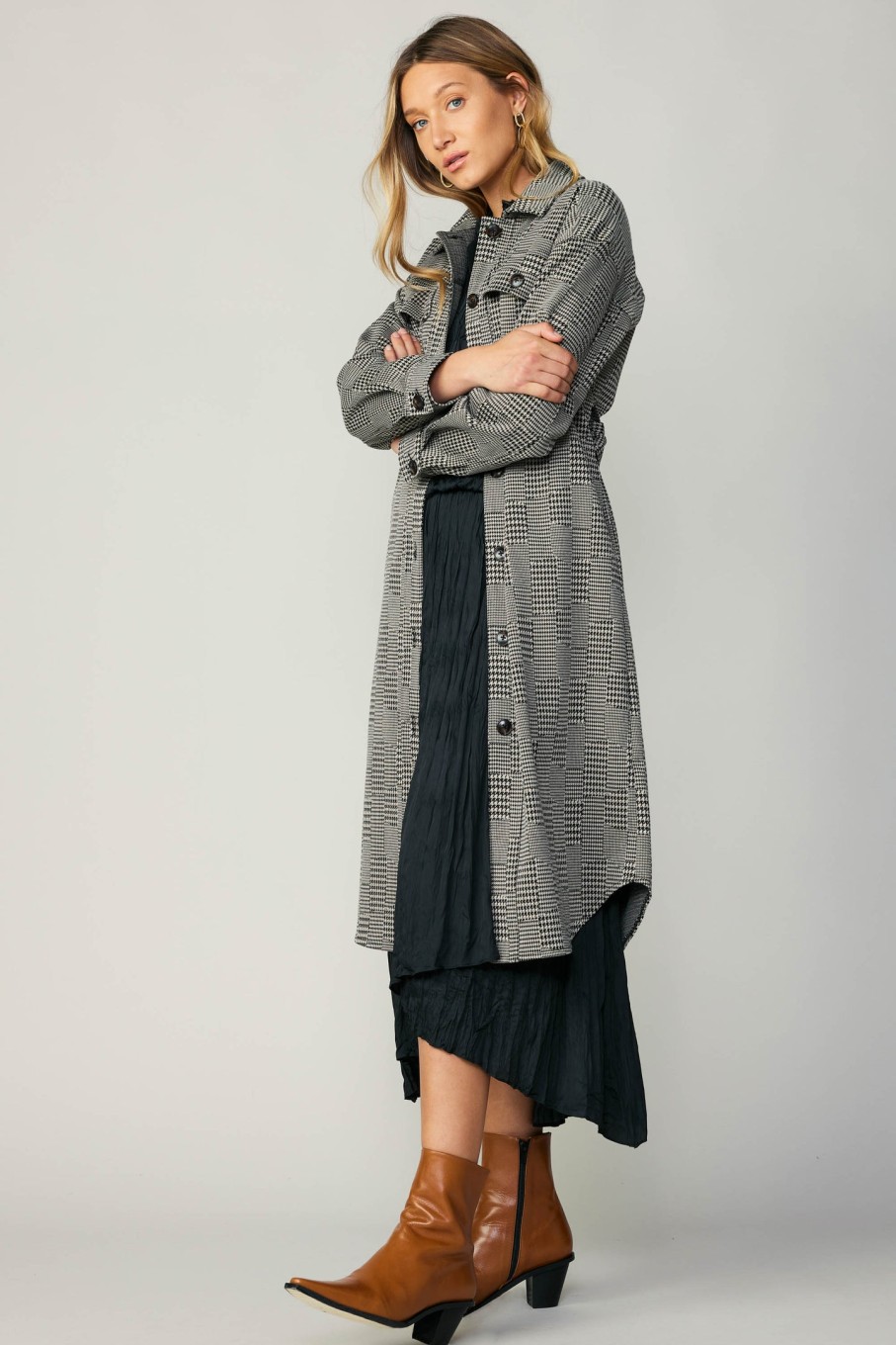 CURRENT AIR Houndstooth Long Shacket Coat Coats & Jackets