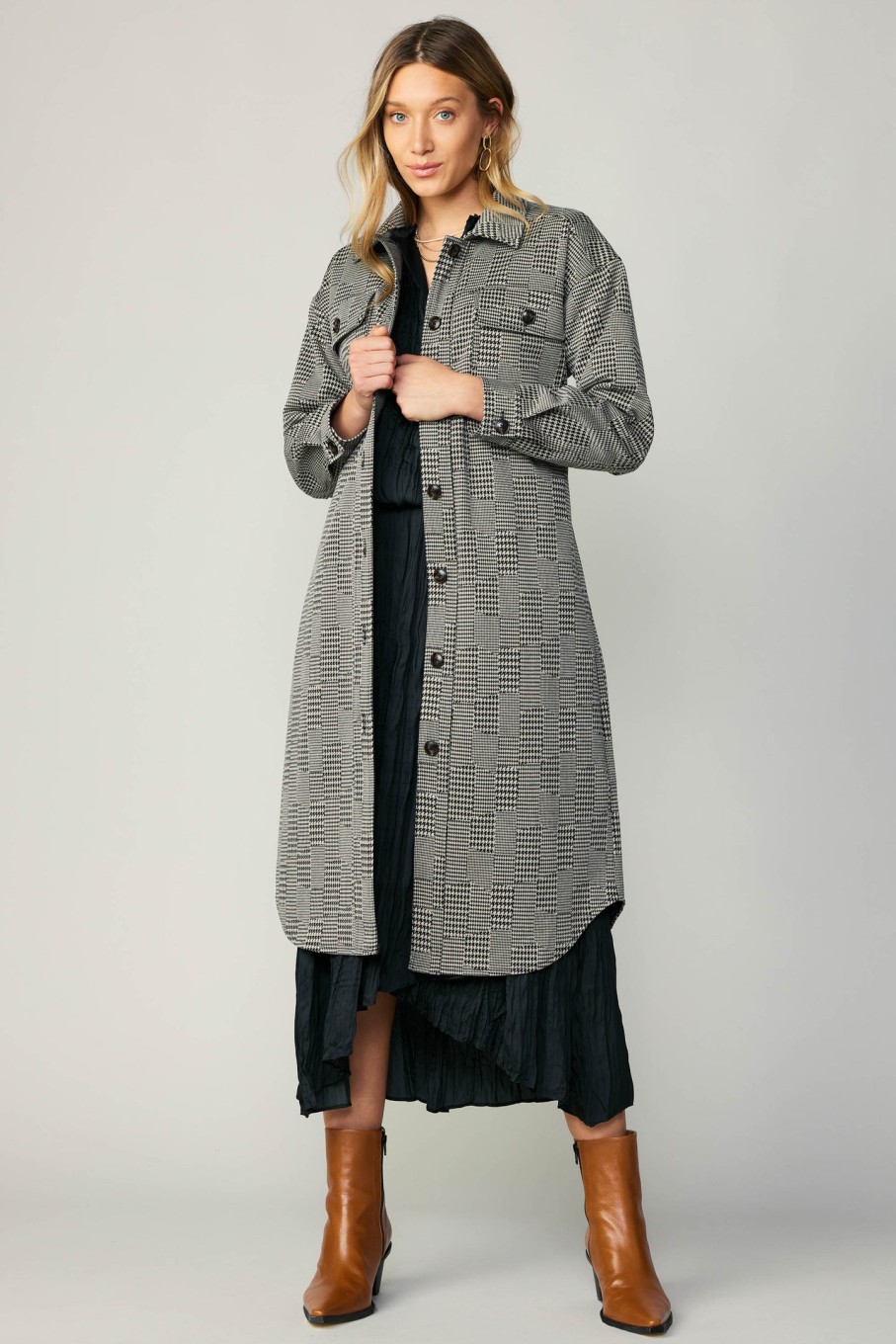 CURRENT AIR Houndstooth Long Shacket Coat Coats & Jackets