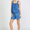 CURRENT AIR Chambray Pintuck Strap Top Blouses